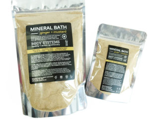 Ginger Mustard Mineral Soak is our recovery weapon. Made with epsom salts, ginger, mustard, sea salts, and essential oils to help with releasing toxins, congestion and muscle recovery.